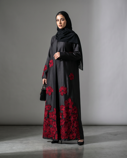 Black Floral Abaya
