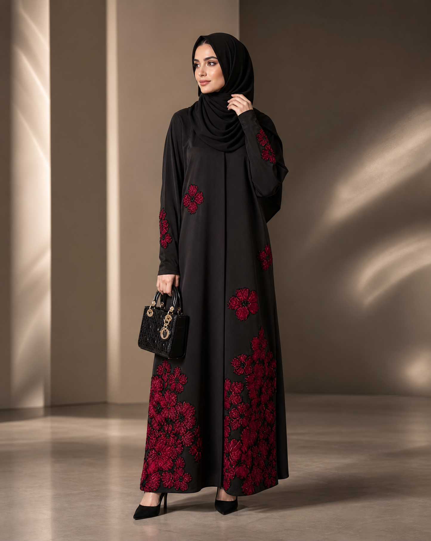 Black Floral Abaya