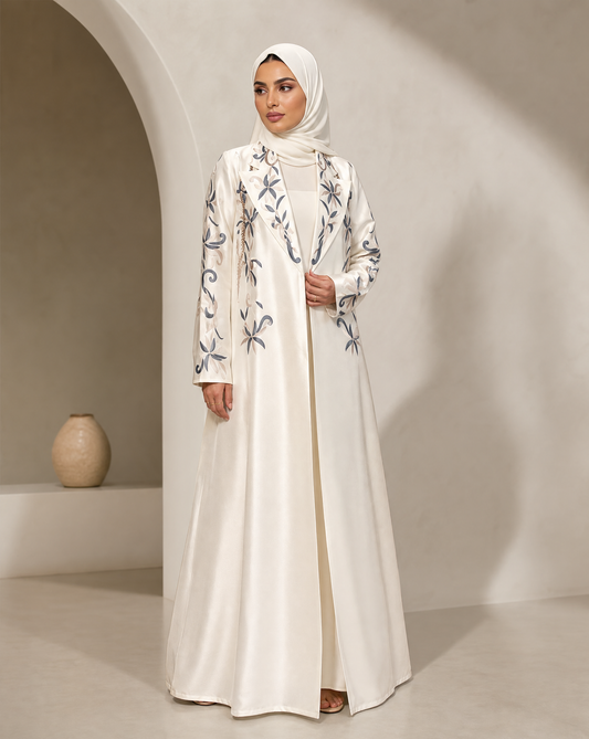 Embroidered White Abaya
