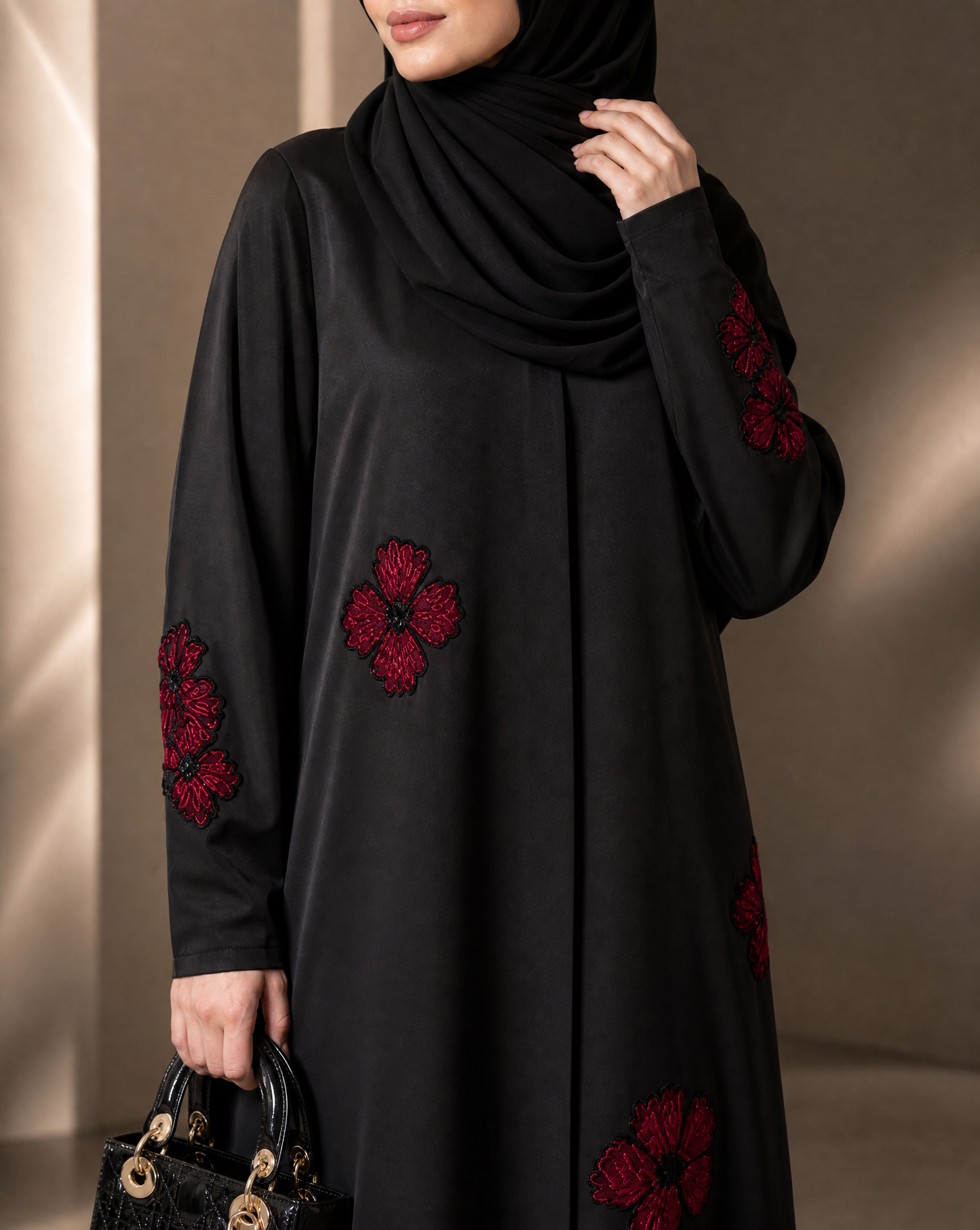 Black Floral Abaya