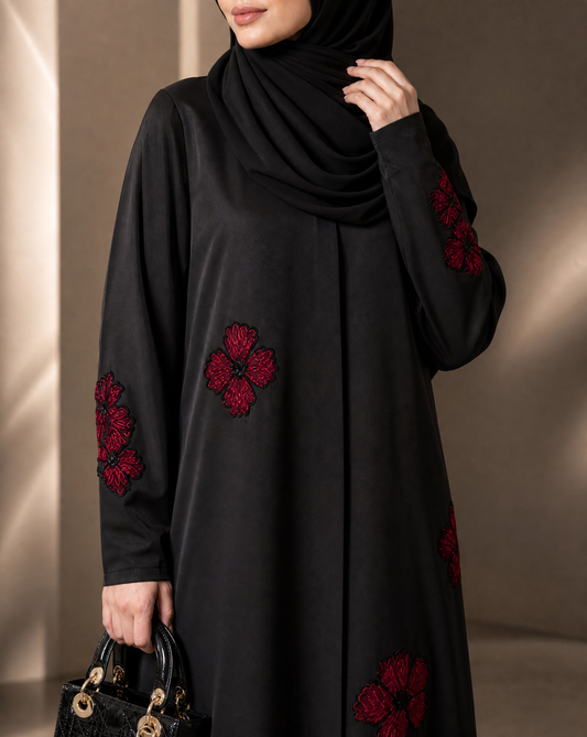 Black Floral Abaya