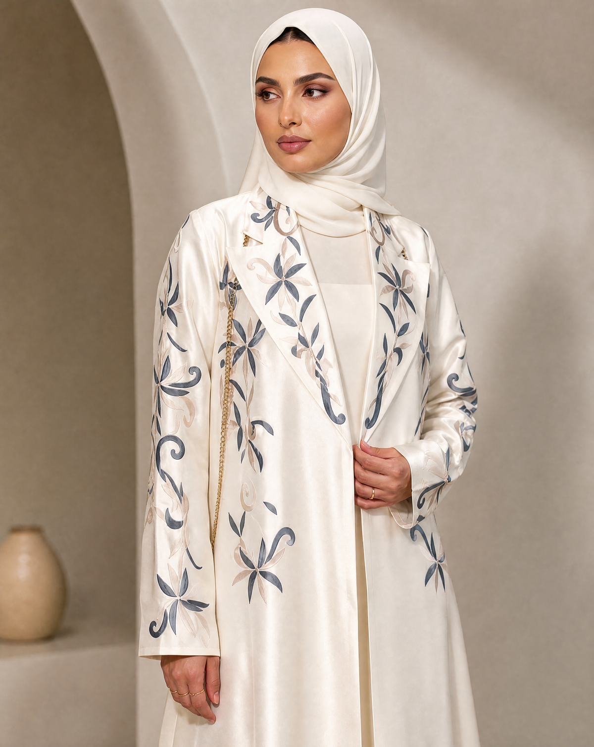 Embroidered White Abaya
