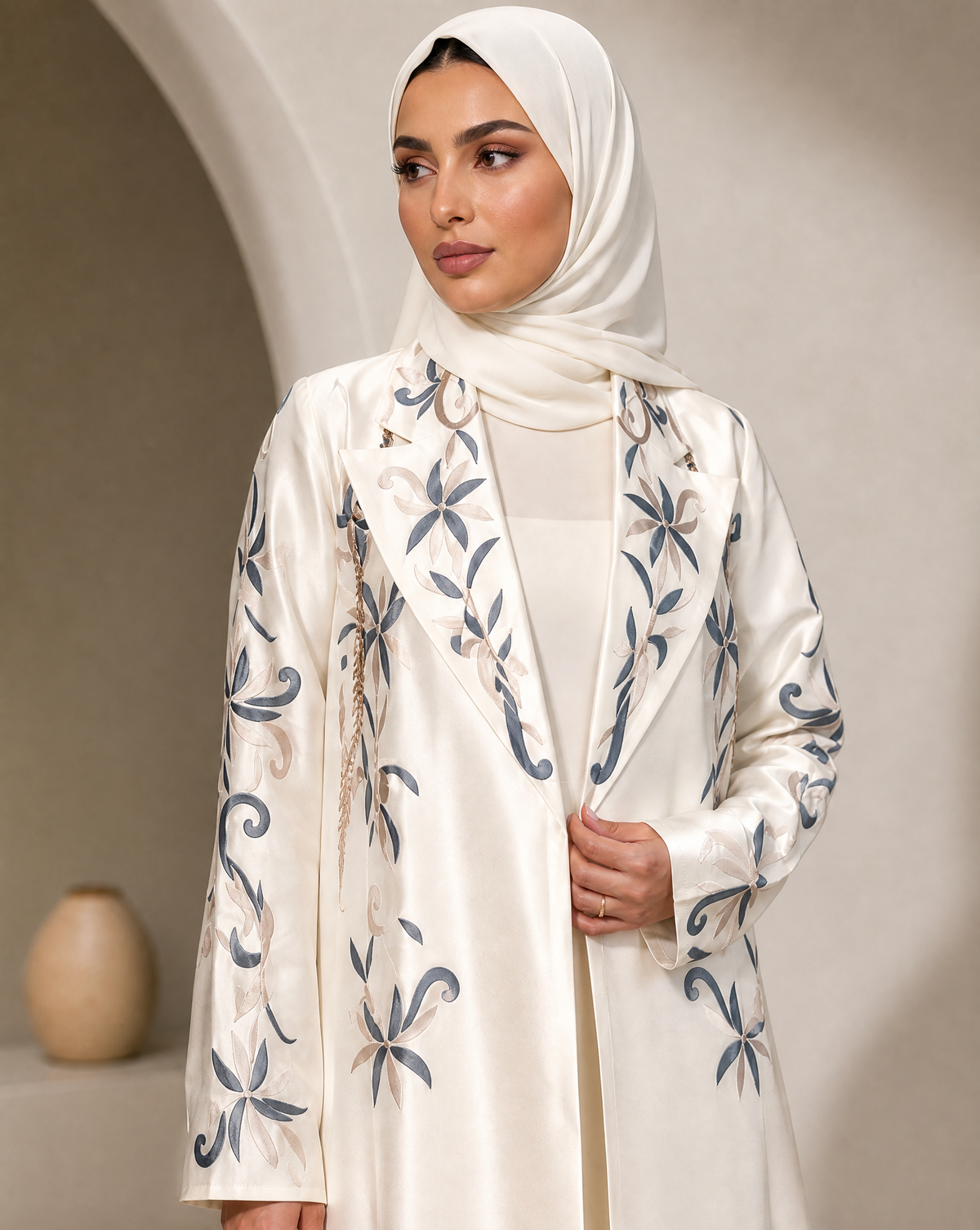 Embroidered White Abaya